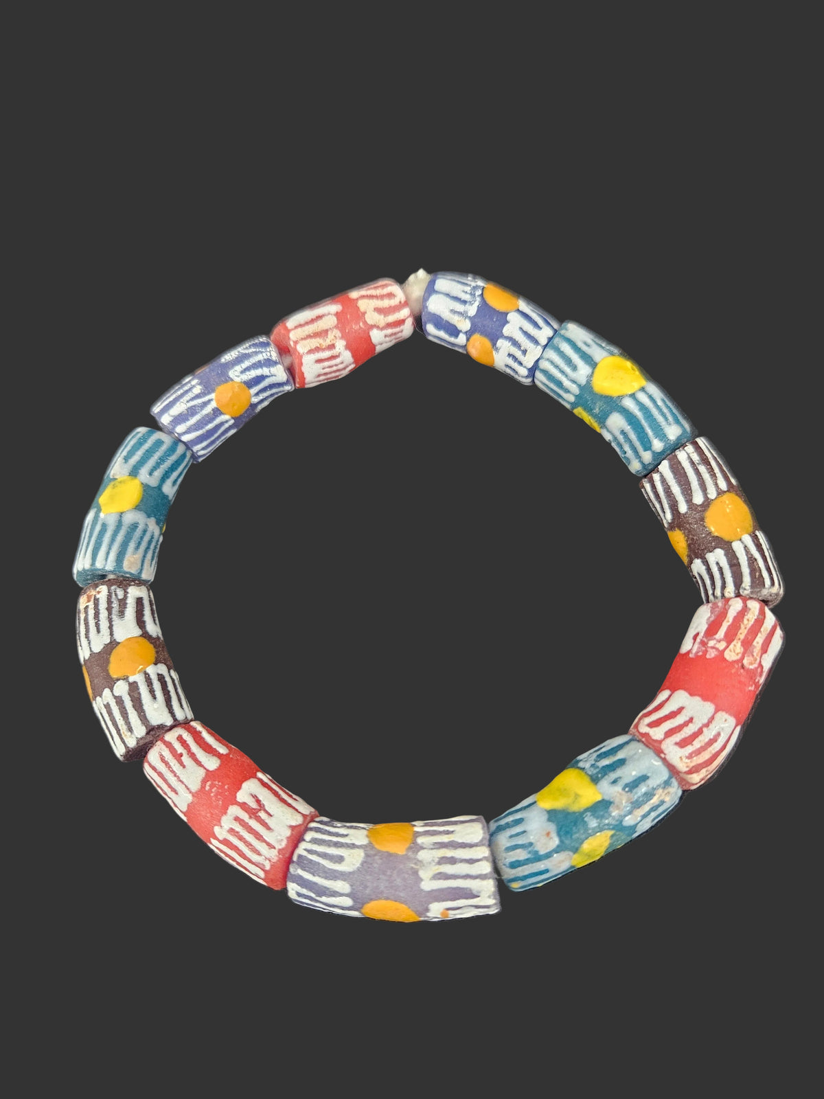 African Glass Beads – Painted Krobo Long Tubes, Multicolor Krobo Beads
