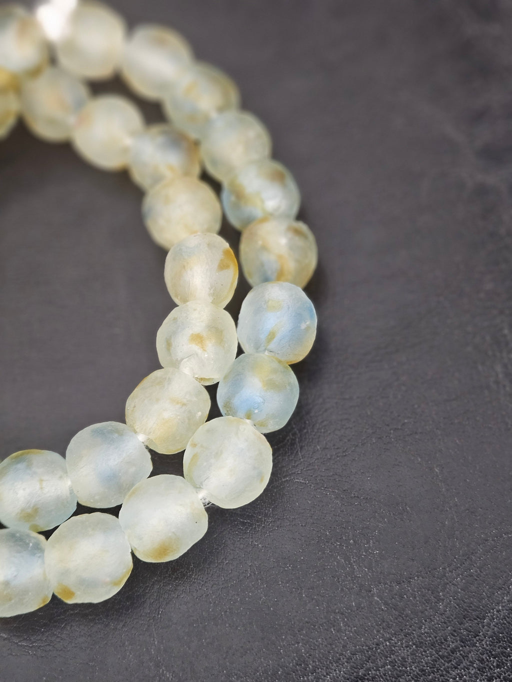 Authentic African Beads from Ghana | Chunky Translucent Recycled Glass Beads | Frosted Ocean Mist Krobo Beads 12–14mm