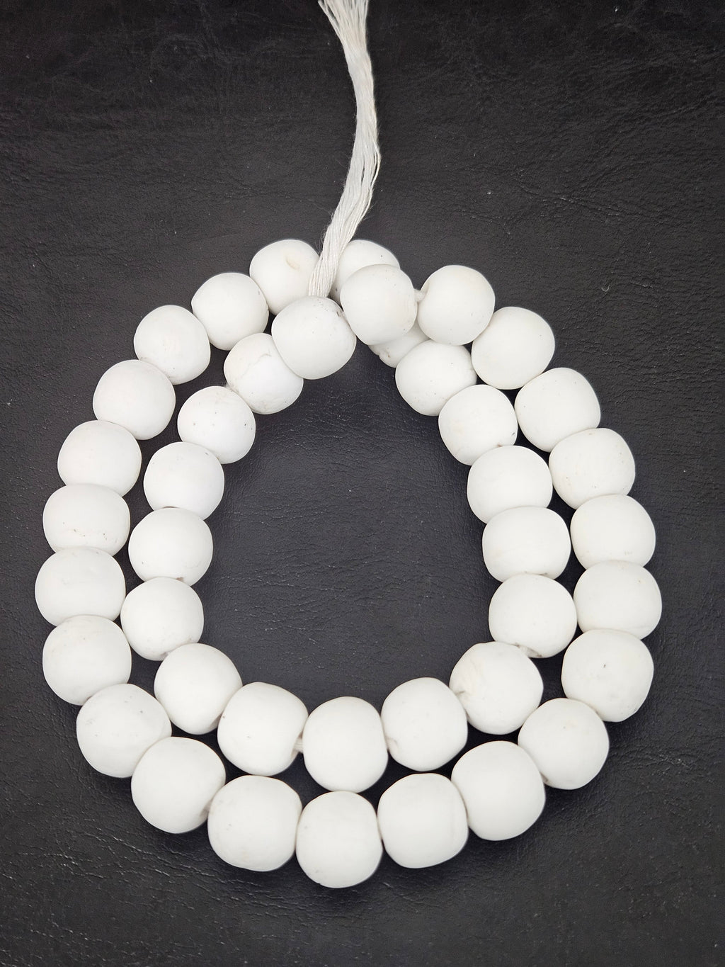 White Krobo Powdered Glass Round Beads | 13–14mm | Ghana | Approx. 40–41 Beads