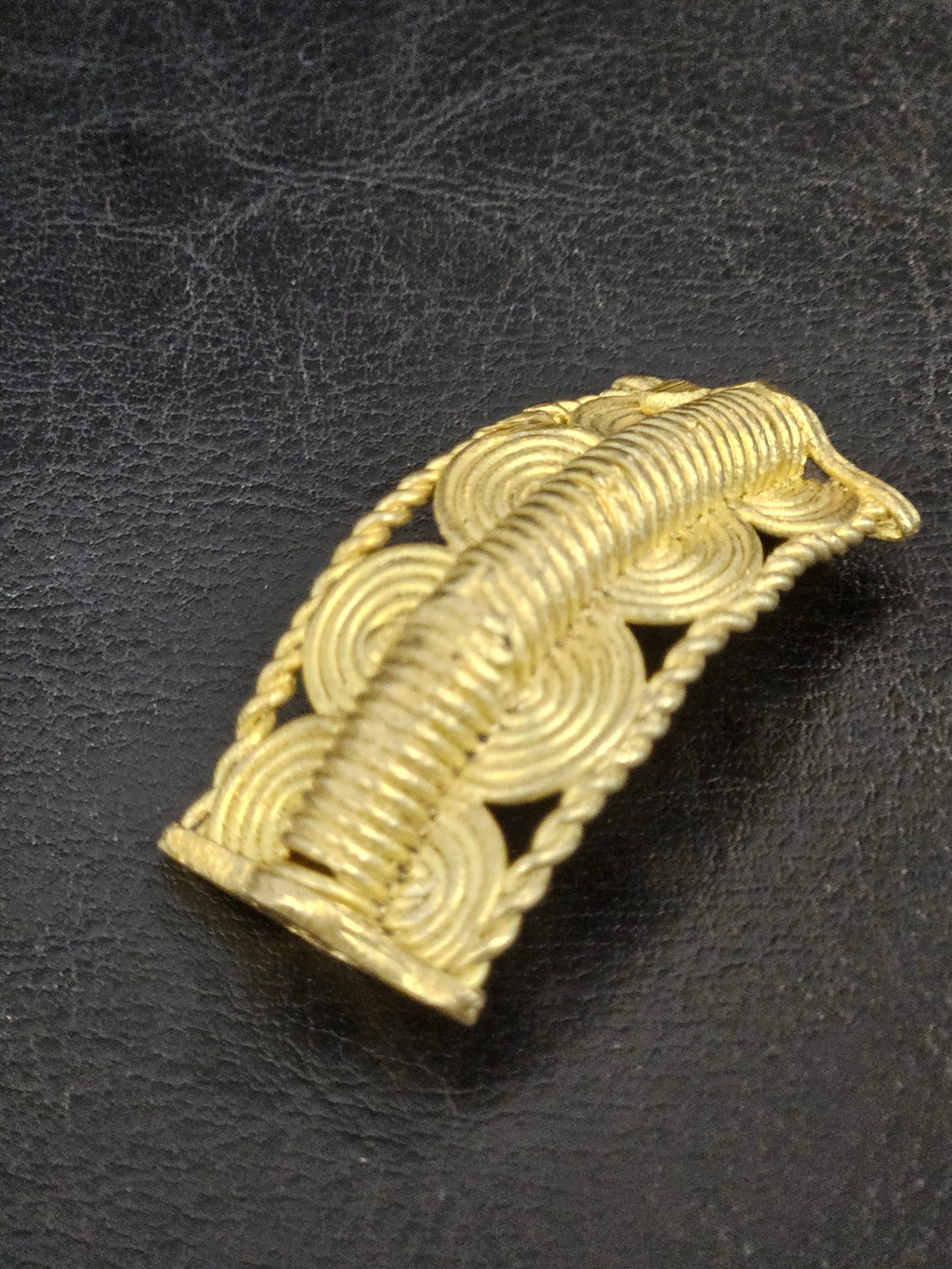 Handcrafted Curved Ashanti Brass Component Bead | Large Hole African Brass Bracelet Focal Bead | Ghana Artisan Brass Connector 25x50mm