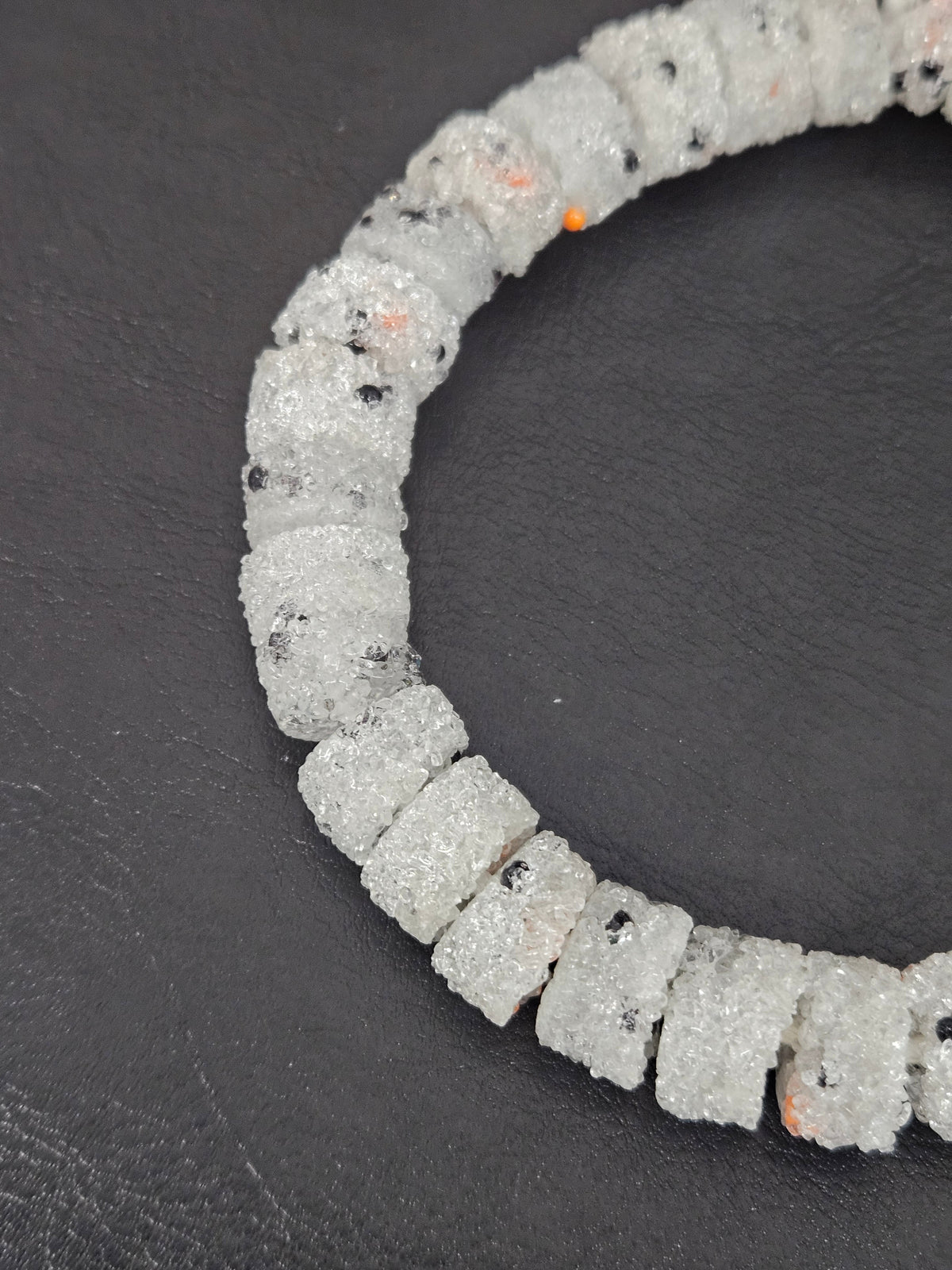 White Confetti Krobo Sugar Glass Short Tube Beads | Handcrafted Recycled Glass Beads from Ghana | Approx. 32 Beads Per Strand