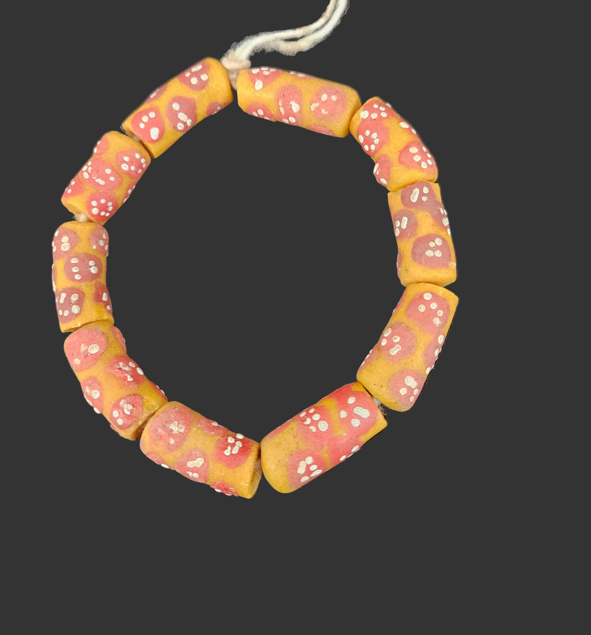 African Glass Beads – Painted Krobo Long Tubes, Gold & Coral Ghana Beads