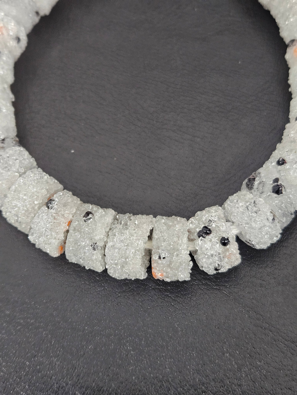 White Confetti Krobo Sugar Glass Short Tube Beads | Handcrafted Recycled Glass Beads from Ghana | Approx. 32 Beads Per Strand