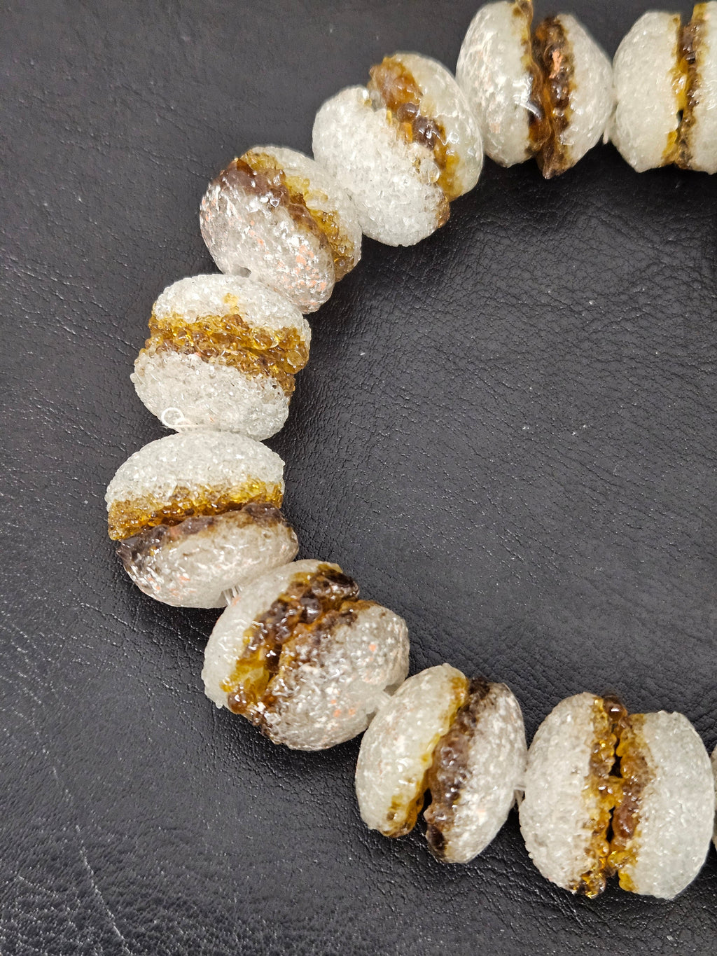 Amber & White Krobo Sugar Glass Rondelle Beads | Handcrafted Recycled Glass Beads from Ghana | Approx. 30 Beads Per Strand