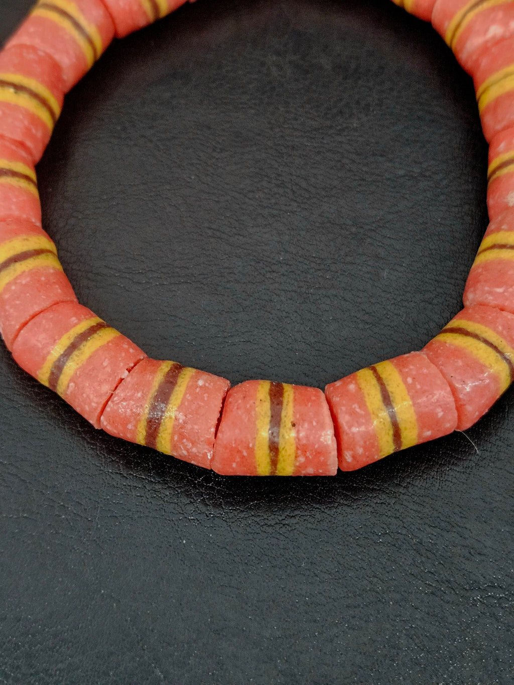 Red Striped Krobo Kente Glass Beads | Handcrafted Powdered Glass Beads from Ghana | Approx. 17 Beads