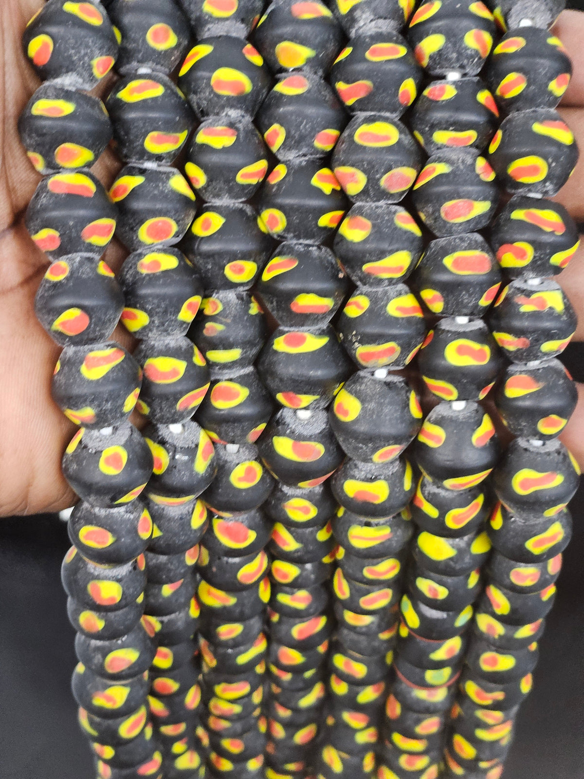 Vintage Venetian-Inspired Black Millefiori Trade Beads | Recycled Glass African Trade Beads | Large Hole Collector Beads
