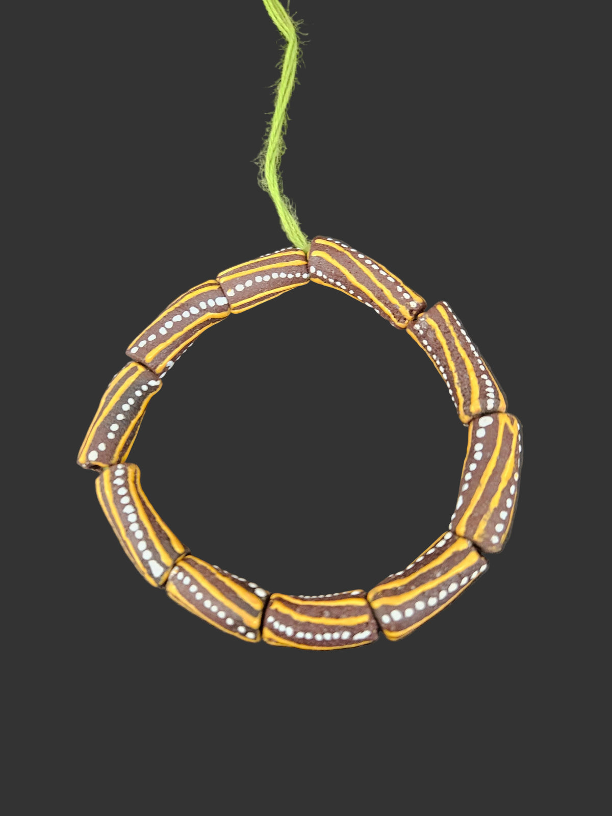 African Glass Beads – Painted Krobo Long Tubes, Brown & Gold