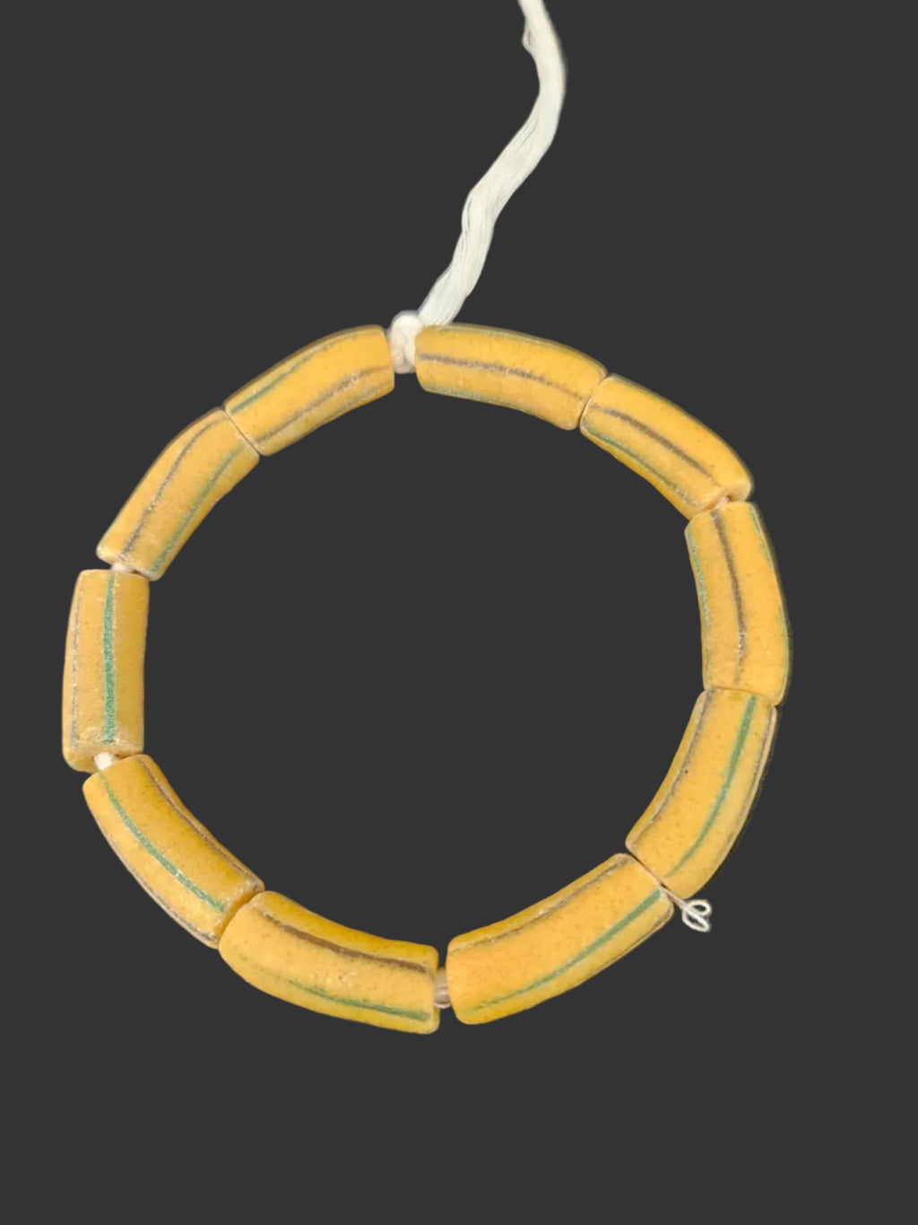 African Glass Beads – Painted Krobo Long Tubes, Mustard & Green Handmade Beads