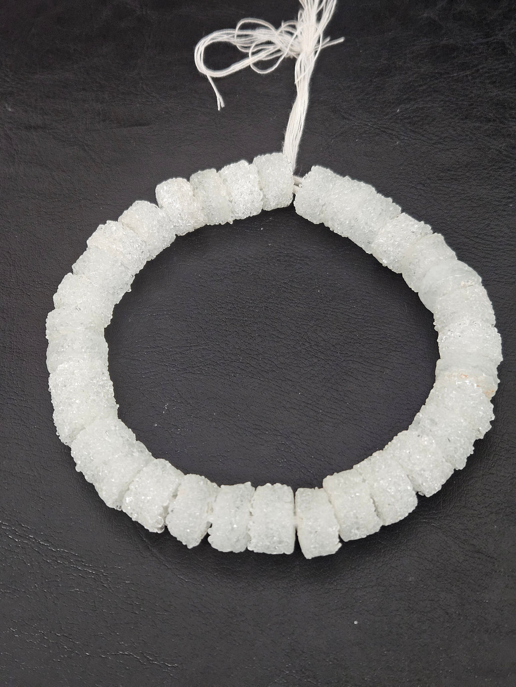 White Krobo Sugar Glass Short Tube Beads | Handcrafted Recycled Glass Beads from Ghana | Approx. 32 Beads Per Strand