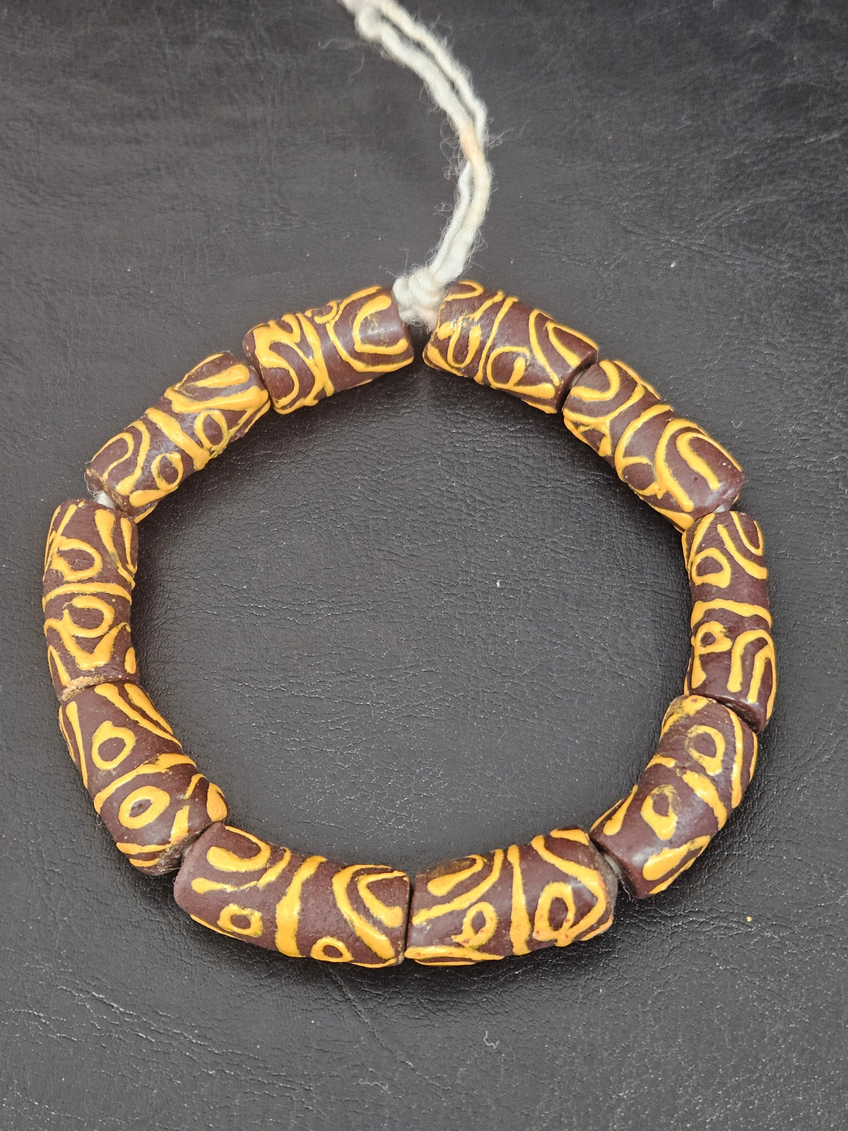 Handcrafted Krobo Painted Glass Tube Beads – Espresso Brown & Golden Ochre | Ghana Recycled Glass | Approx. 10 Beads