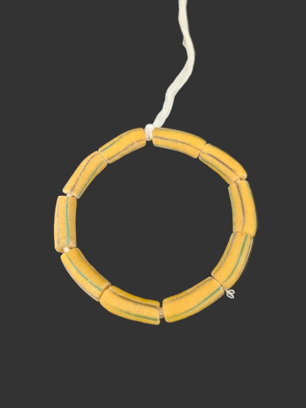 African Glass Beads – Painted Krobo Long Tubes, Mustard & Green Handmade Beads