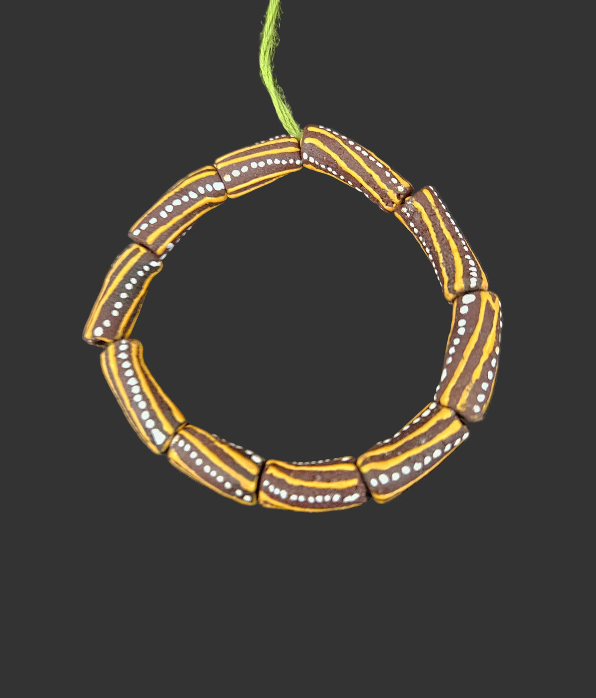 African Glass Beads – Painted Krobo Long Tubes, Brown & Gold