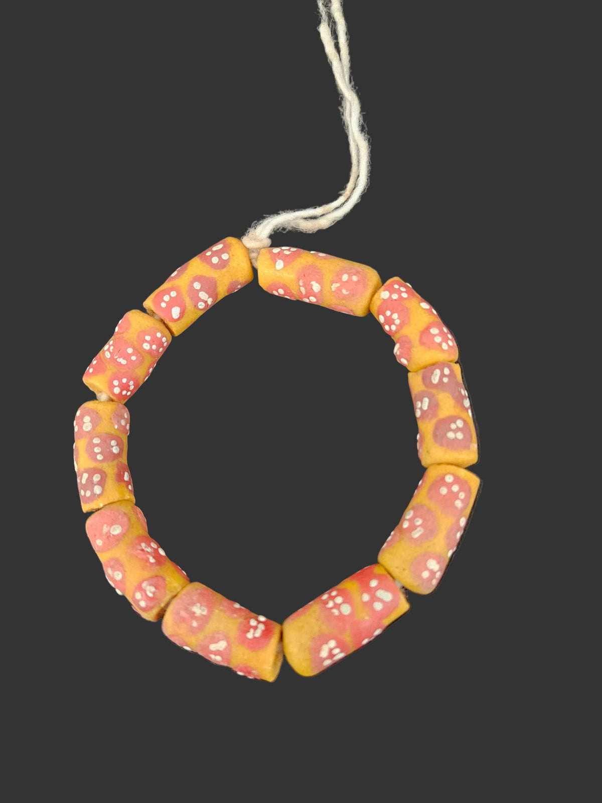 African Glass Beads – Painted Krobo Long Tubes, Gold & Coral Ghana Beads
