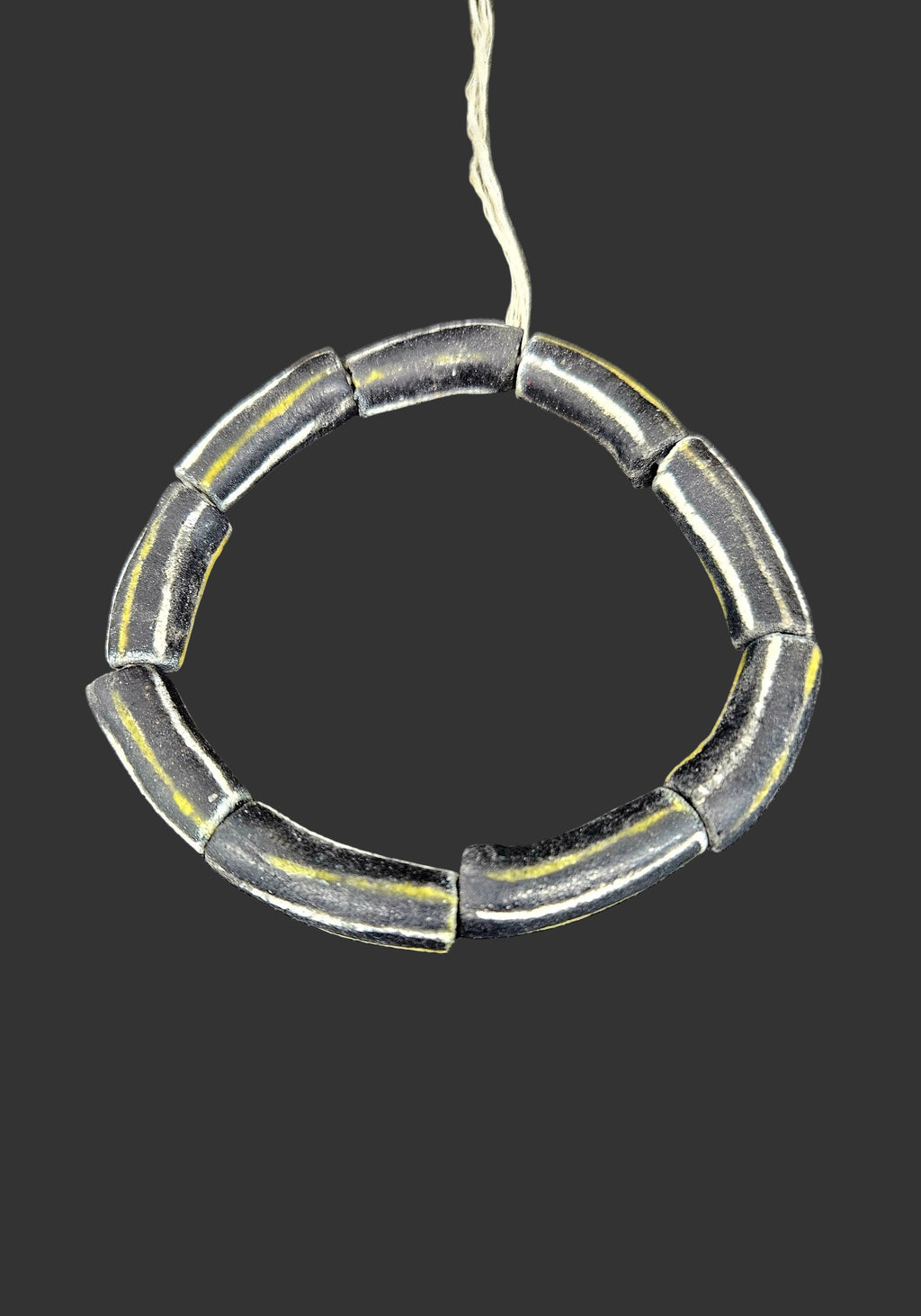 African Glass Beads – Painted Krobo Long Tubes, Black & Gold Beads