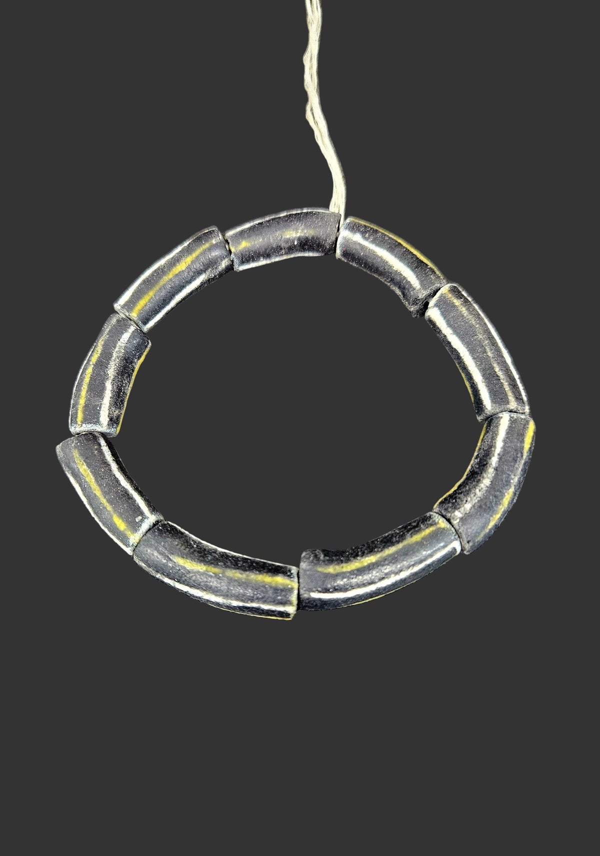 African Glass Beads – Painted Krobo Long Tubes, Black & Gold Beads