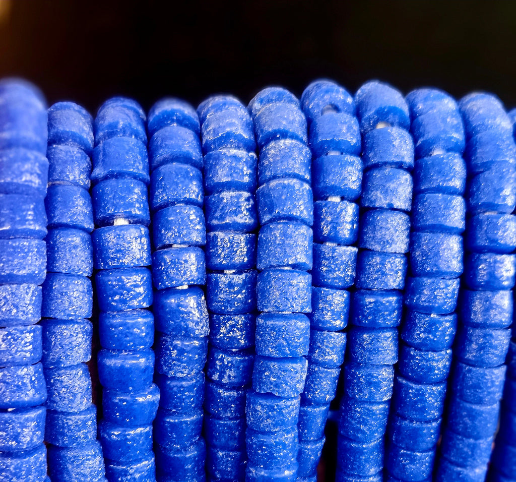 Electric Cobalt Small Cube Tube Krobo Powdered Glass Beads | Ghana Recycled Glass | 77–78 Beads
