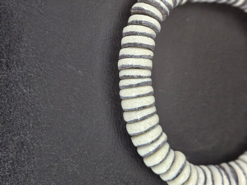 Handmade Ivory & Charcoal Krobo Glass Spacer Beads, African Recycled Glass Beads, Ghana Jewelry Making Supplies