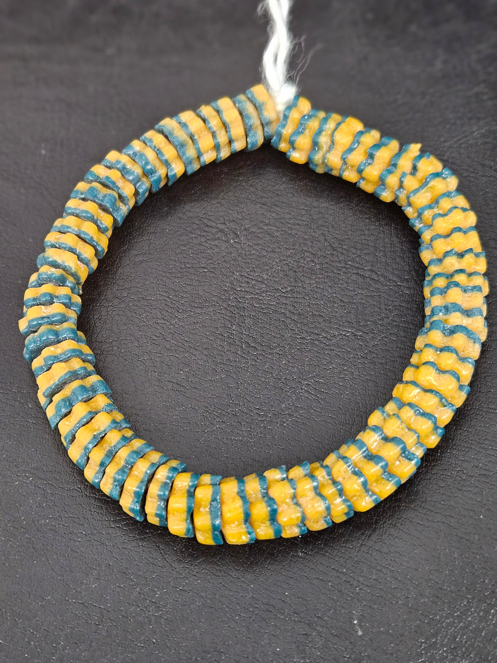 Golden Yellow and Teal Blue Krobo Glass Spacer Beads, Handmade African Recycled Glass Beads, Ghana Beading Supplies