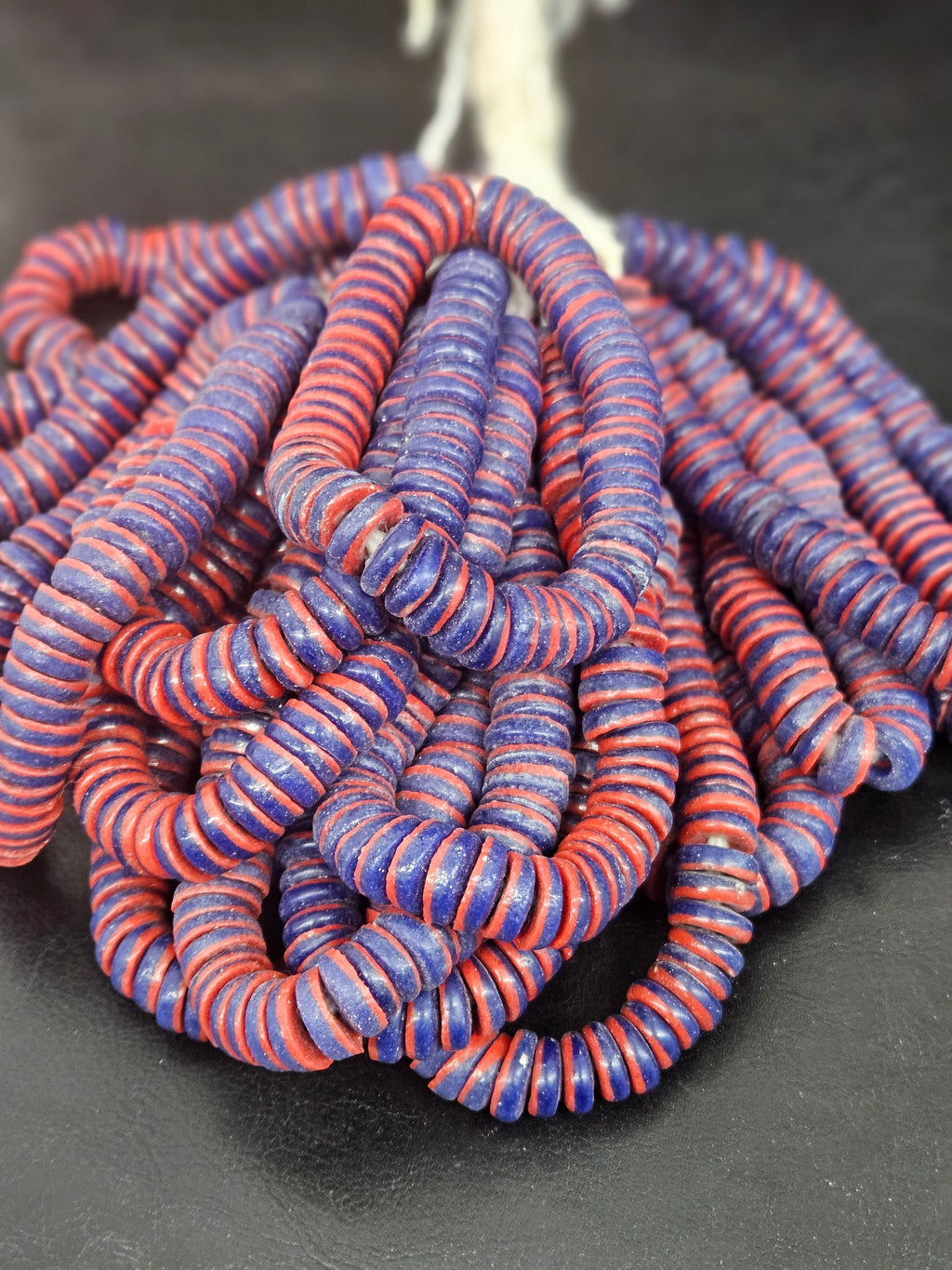 Cobalt Blue & Coral Red Krobo Glass Spacer Beads | Handmade Recycled Glass Beads from Ghana