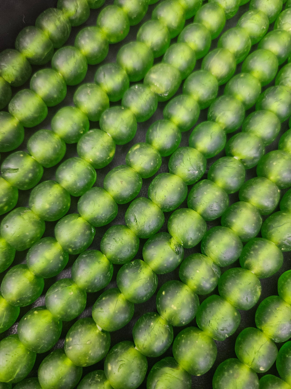 Green Krobo Pocket Glass Beads – Handmade in Ghana, 13–14mm
