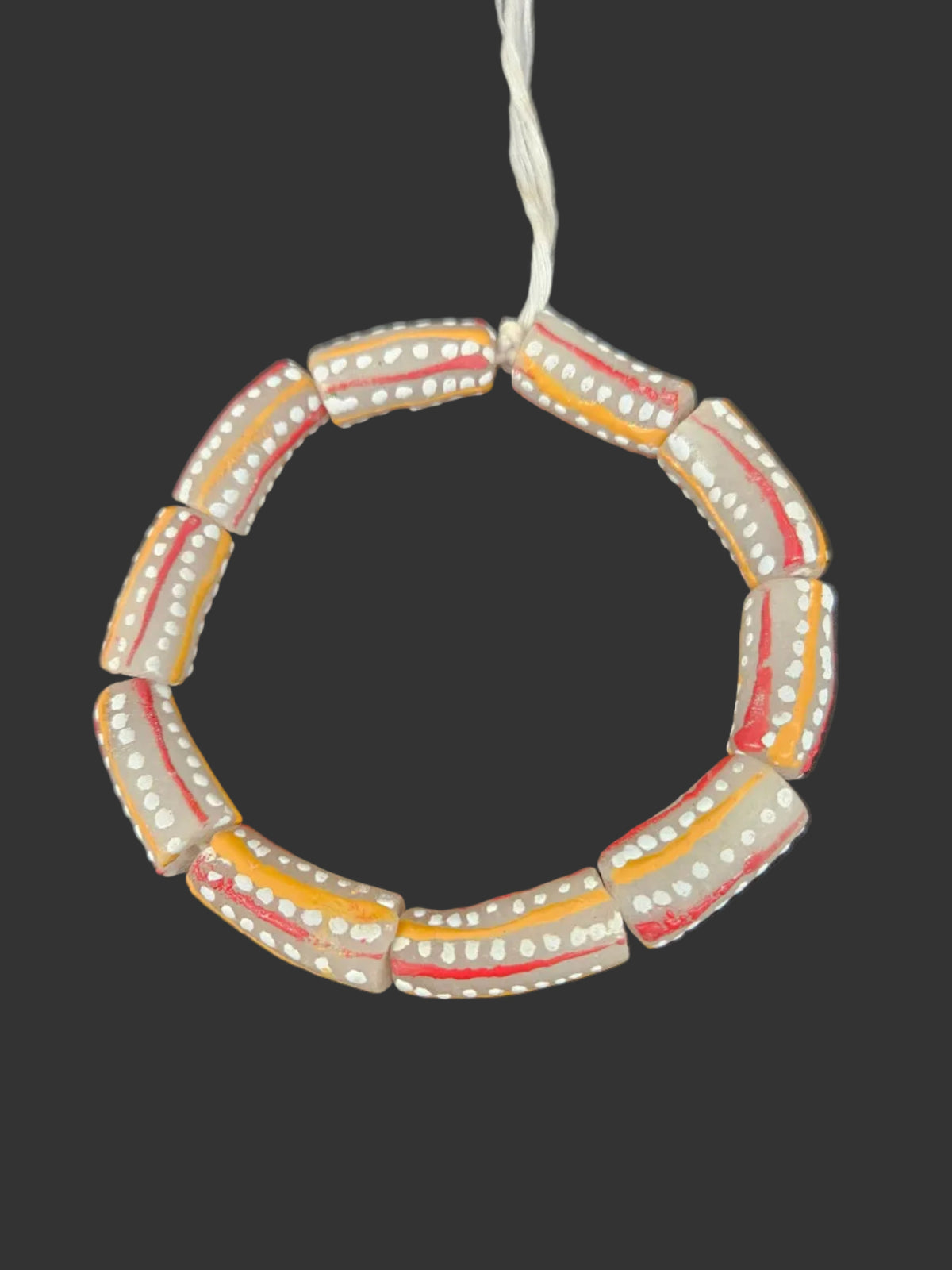 African Glass Beads – Painted Krobo Long Tubes, Gray & Coral Krobo Beads