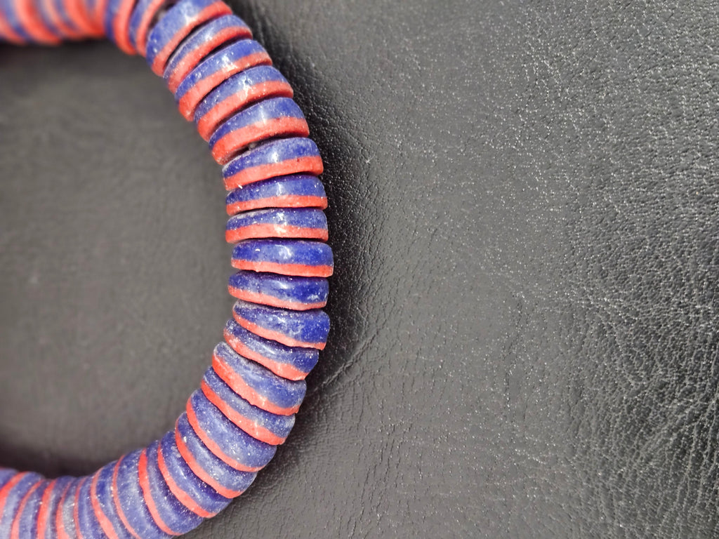 Cobalt Blue & Coral Red Krobo Glass Spacer Beads | Handmade Recycled Glass Beads from Ghana