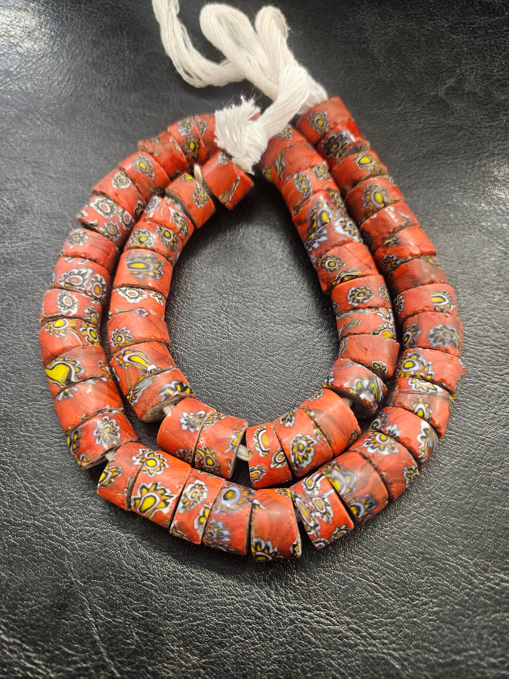 African Trade Beads – Red Multicolor Floral Pattern Strand