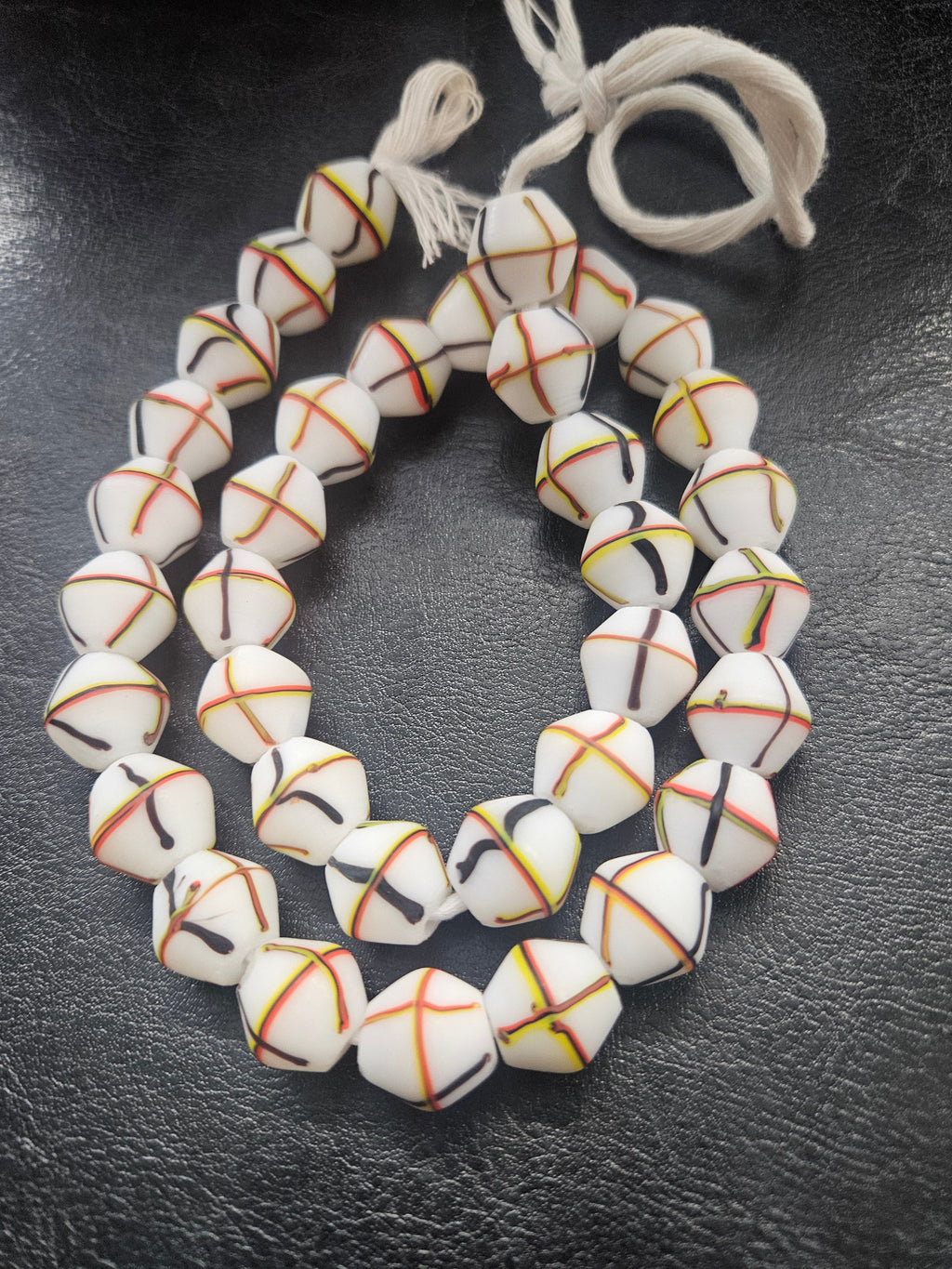 Designer White Multicolor Trade Beads – Graphic Stripe Pattern
African Trade Beads –