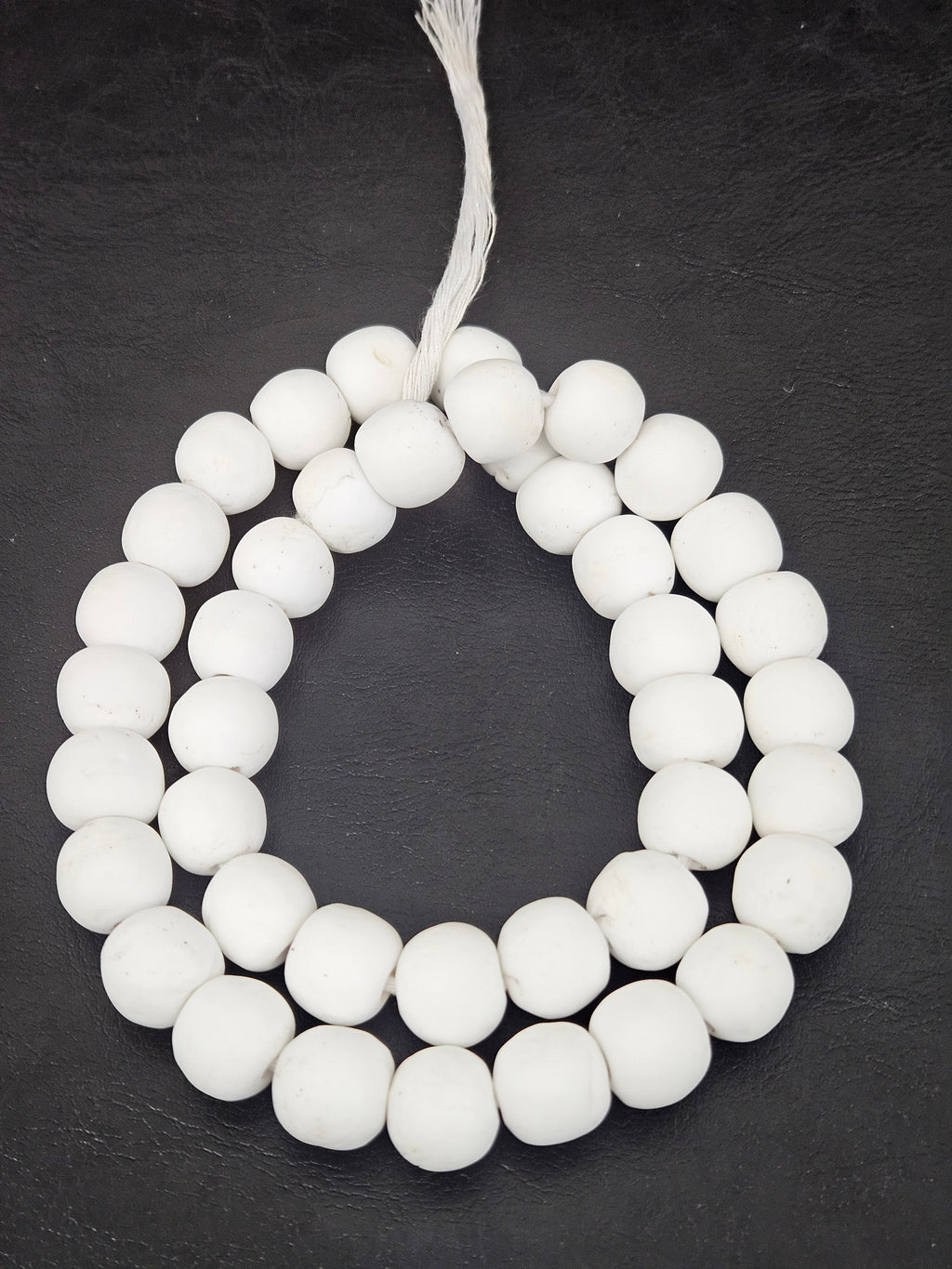 White Krobo Powdered Glass Round Beads | 13–14mm | Ghana | Approx. 40–41 Beads