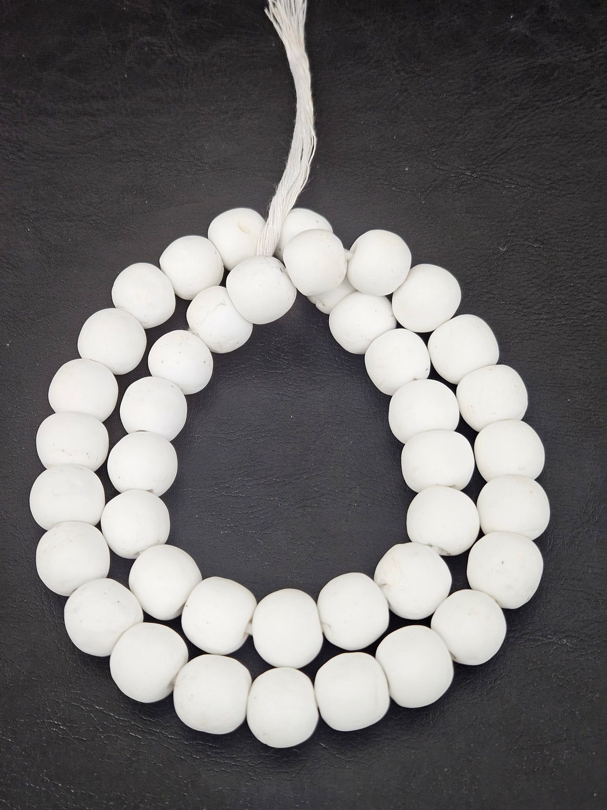 White Krobo Powdered Glass Round Beads | 13–14mm | Ghana | Approx. 40–41 Beads