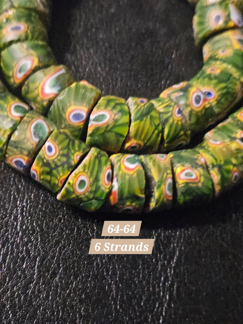 Green Eye Trade Beads – Multicolor Pattern 8–10 × 14–15mm