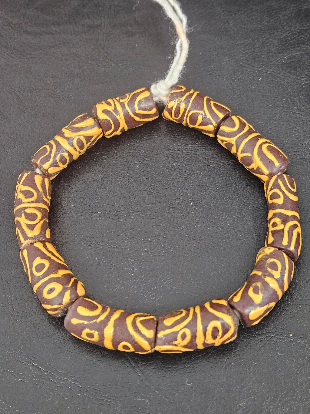 Handcrafted Krobo Painted Glass Tube Beads – Espresso Brown & Golden Ochre | Ghana Recycled Glass | Approx. 10 Beads