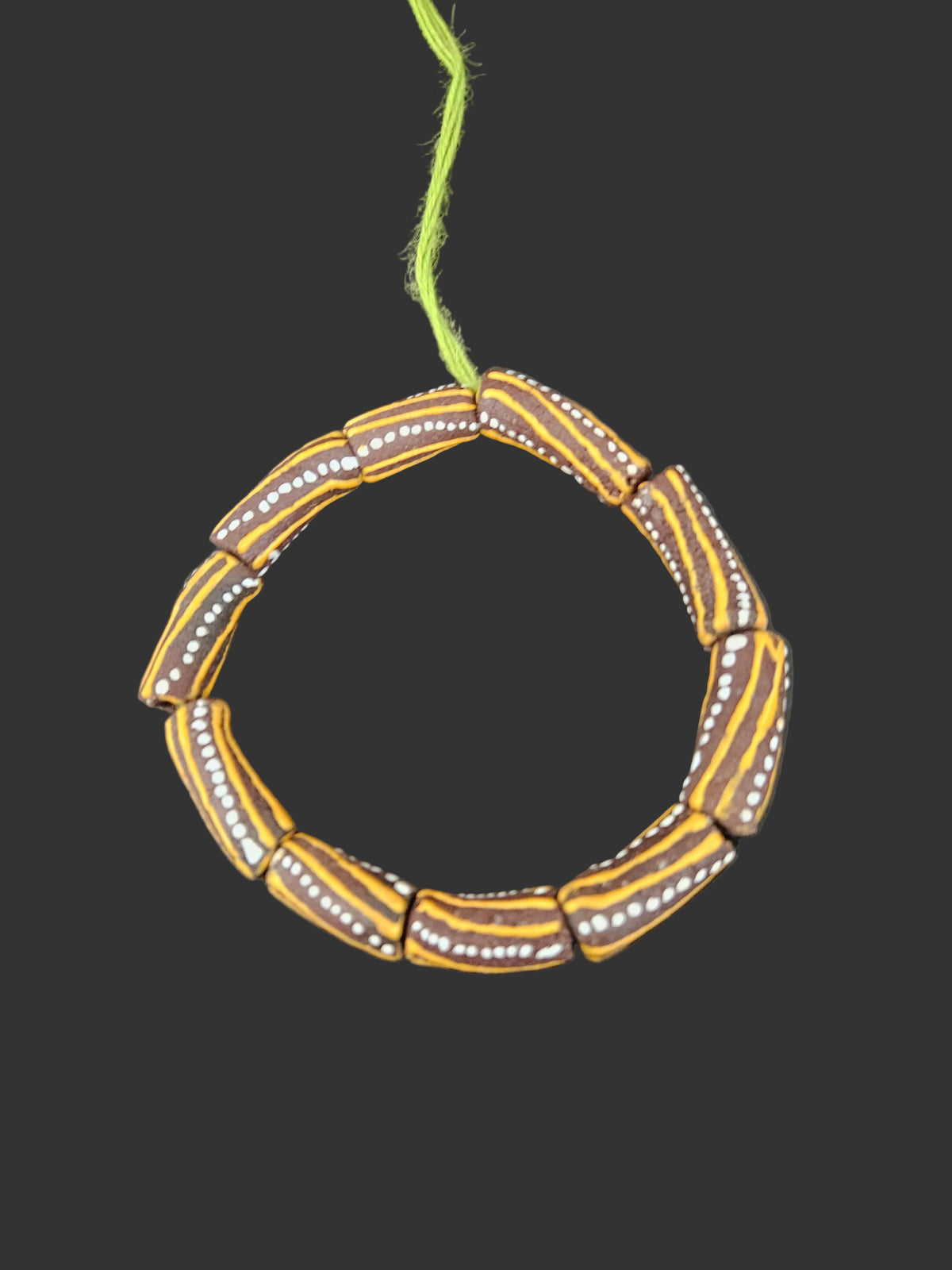 African Glass Beads – Painted Krobo Long Tubes, Brown & Gold