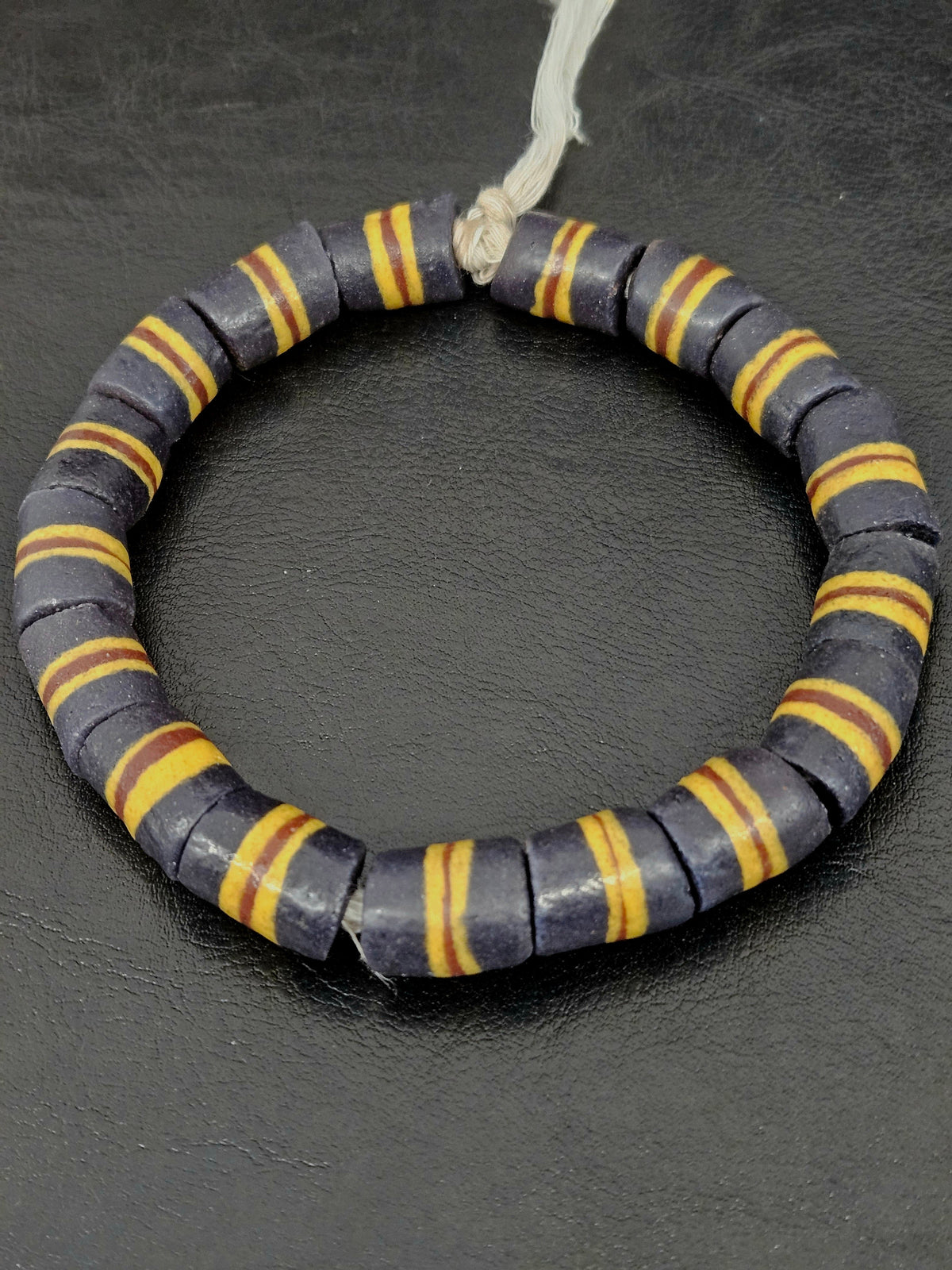 Black Striped Krobo Kente Glass Beads | Handcrafted Powdered Glass Beads from Ghana | Approx. 17 Beads