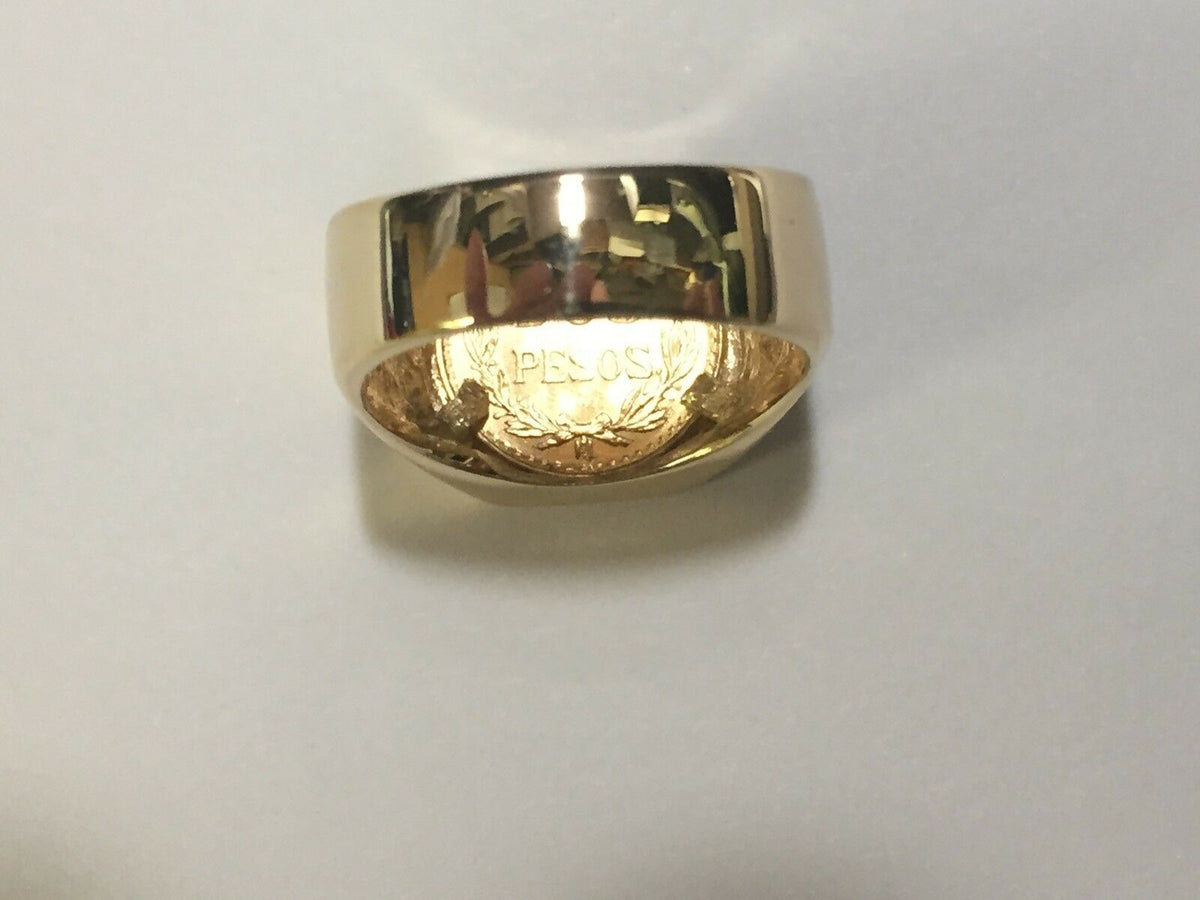 Fancy Solid White/Yellow/Rose Gold Handmade Coin Ring , Dos Pesos Coin ,