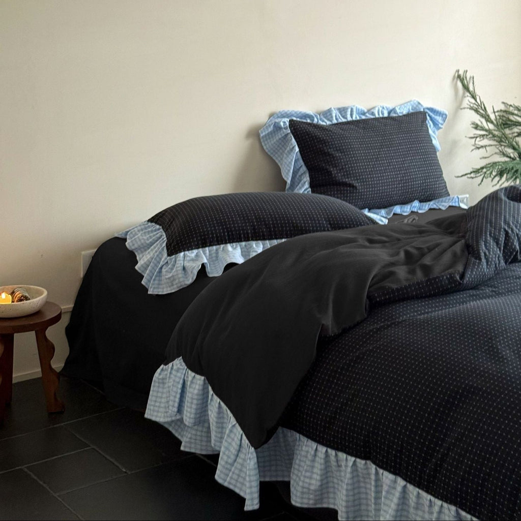 Sadie Gingham Lace Ruffle Bedding Set / Green