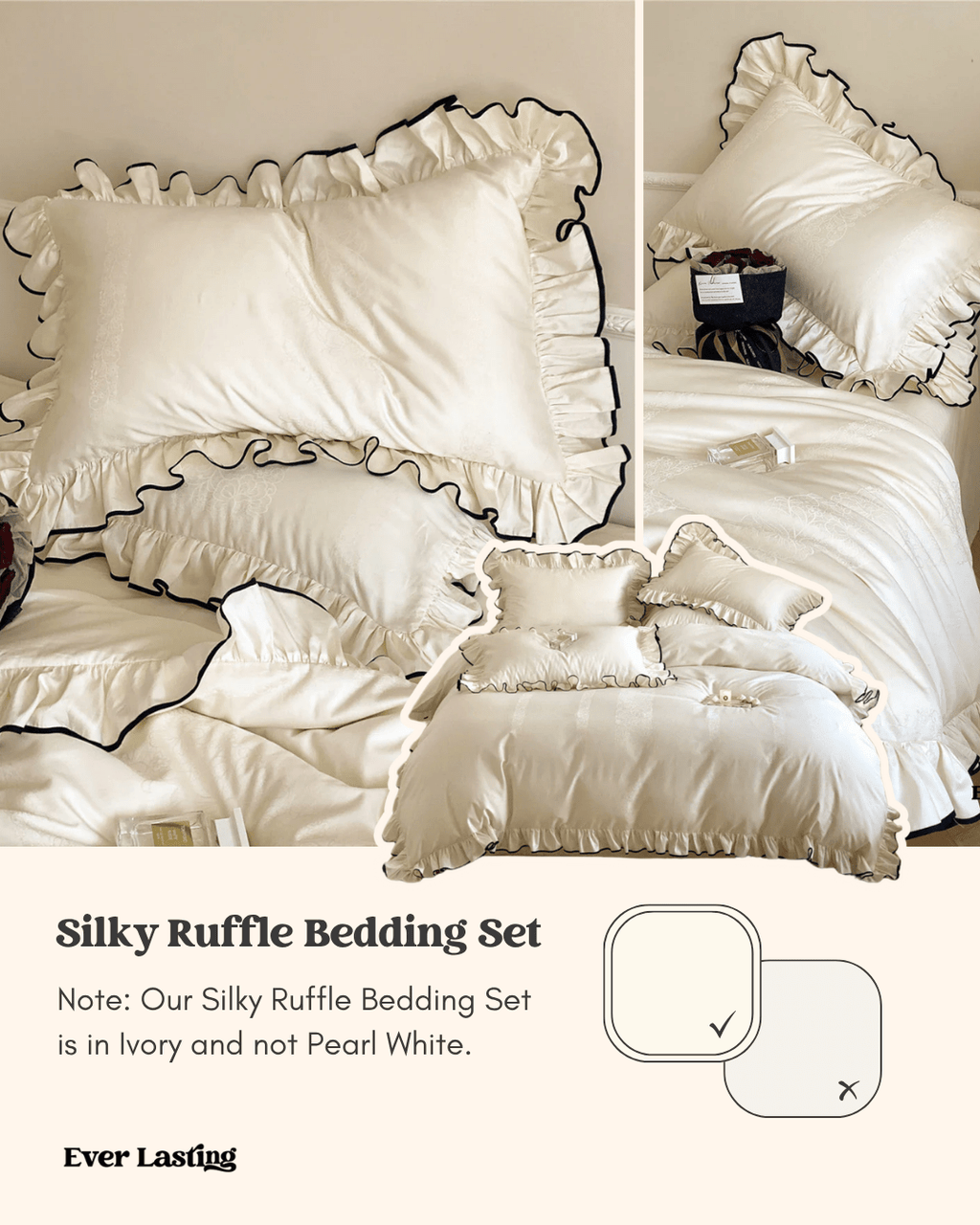 Silky Ruffle Bedding Set / Ivory White