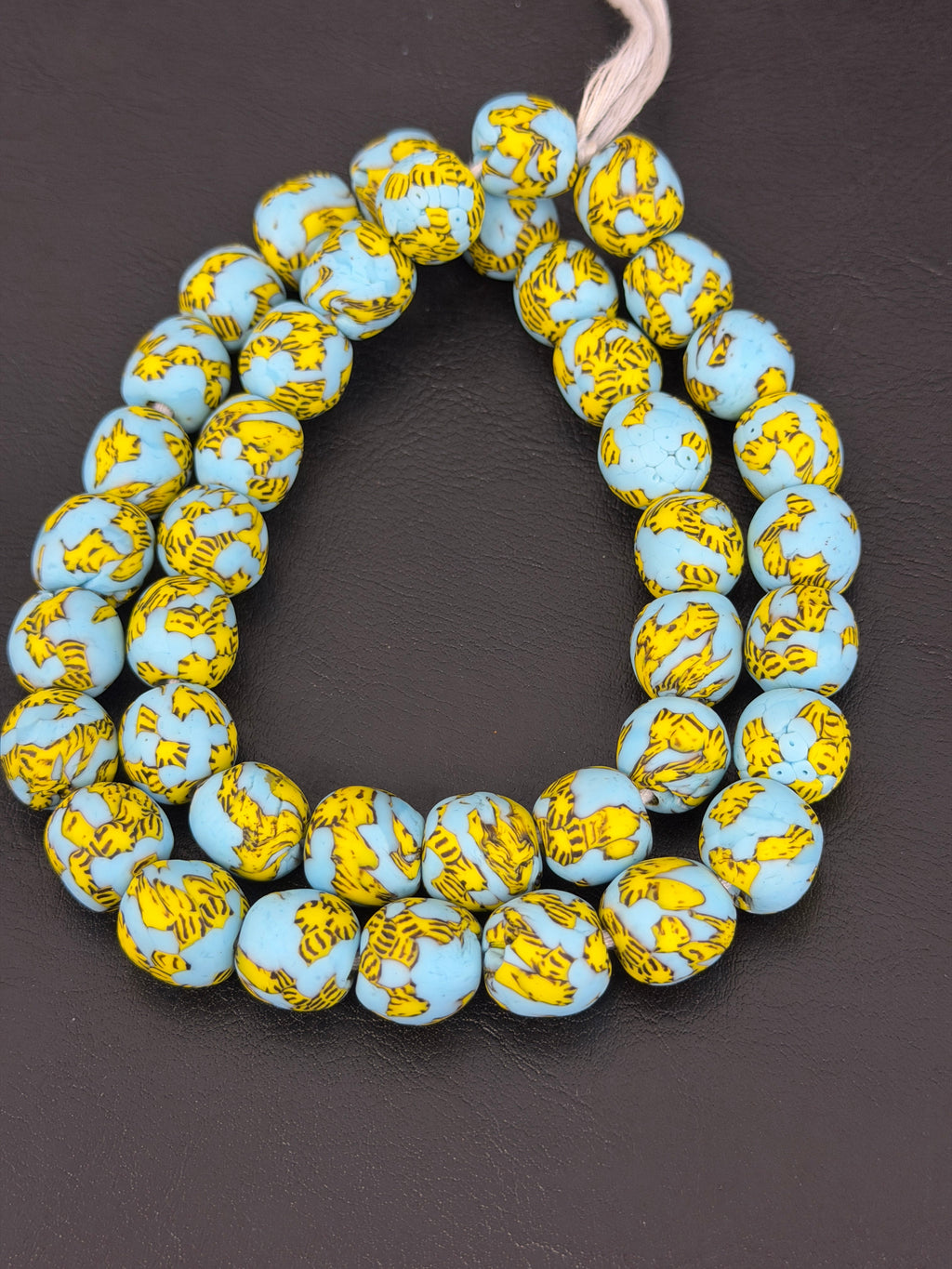 Skyfire Fused Krobo Recycled Glass Beads 12–14mm | Handmade African Glass Beads from Ghana | 44 Beads Per Strand