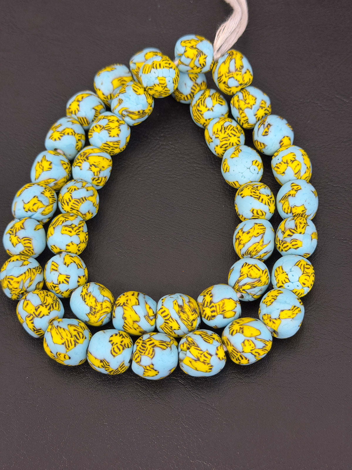 Skyfire Fused Krobo Recycled Glass Beads 12–14mm | Handmade African Glass Beads from Ghana | 44 Beads Per Strand