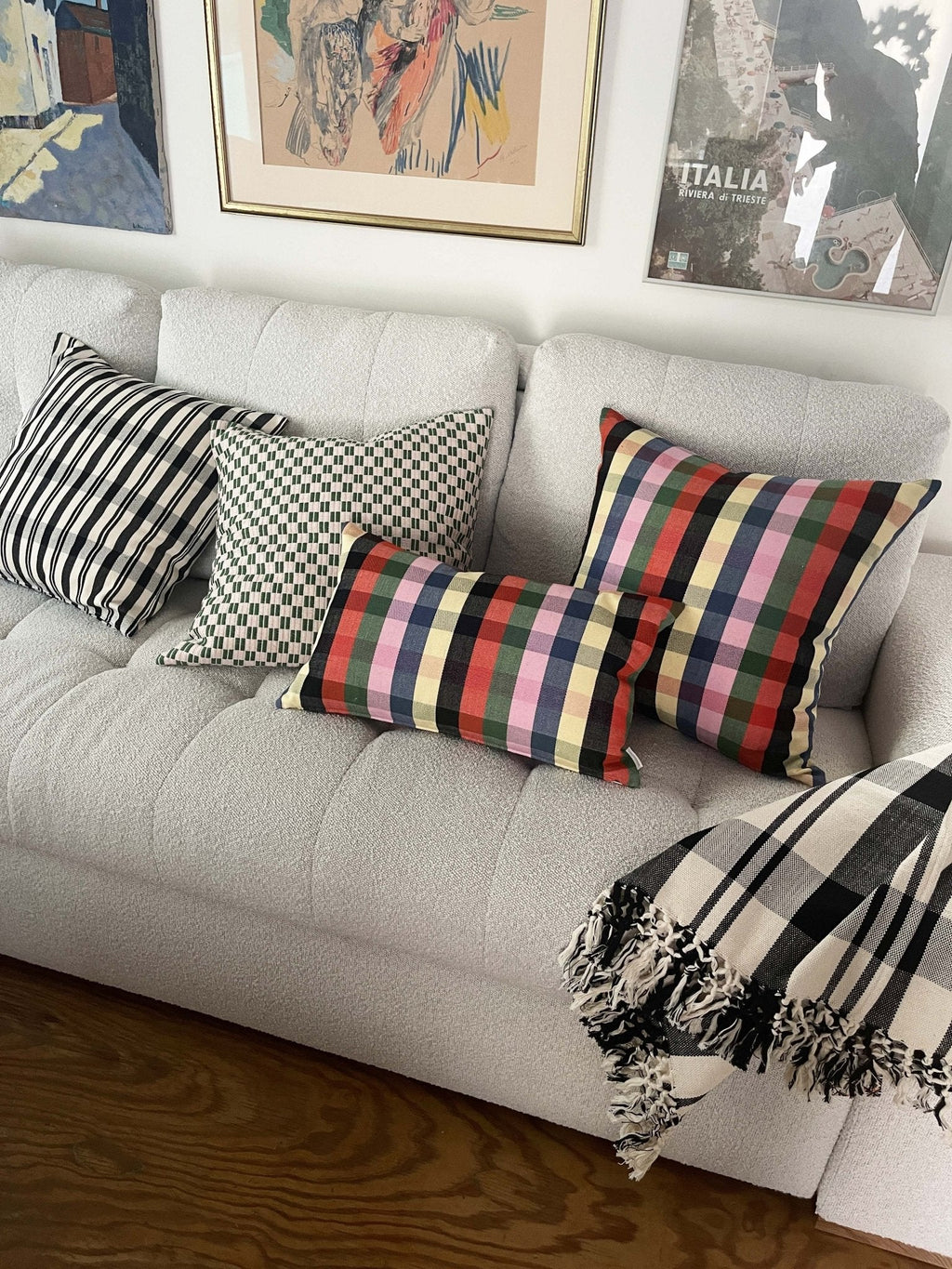 Cecilia Black and Ivory Striped Plaid Pillow