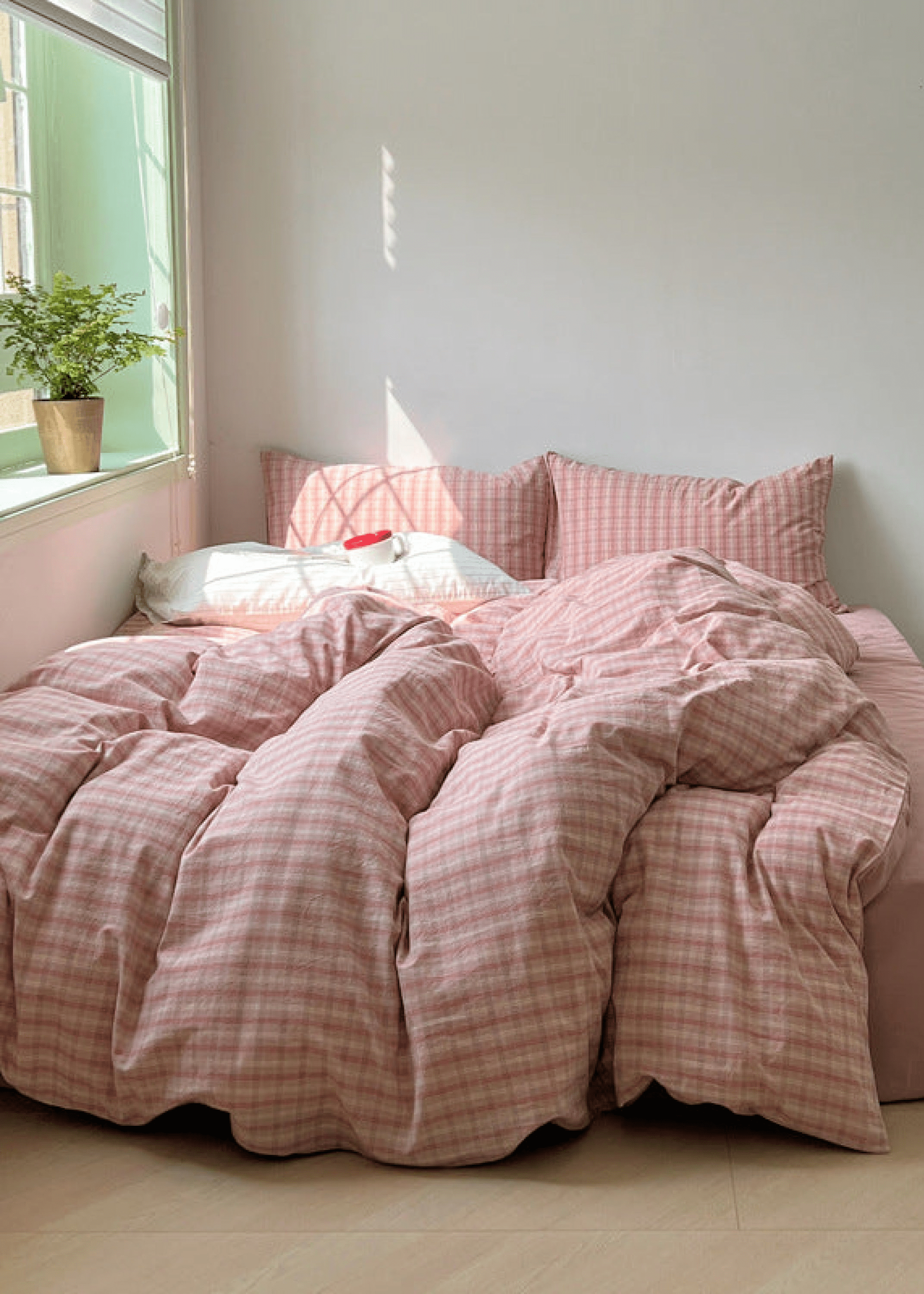 Soft Blend Plaid Bedding Set / Pink