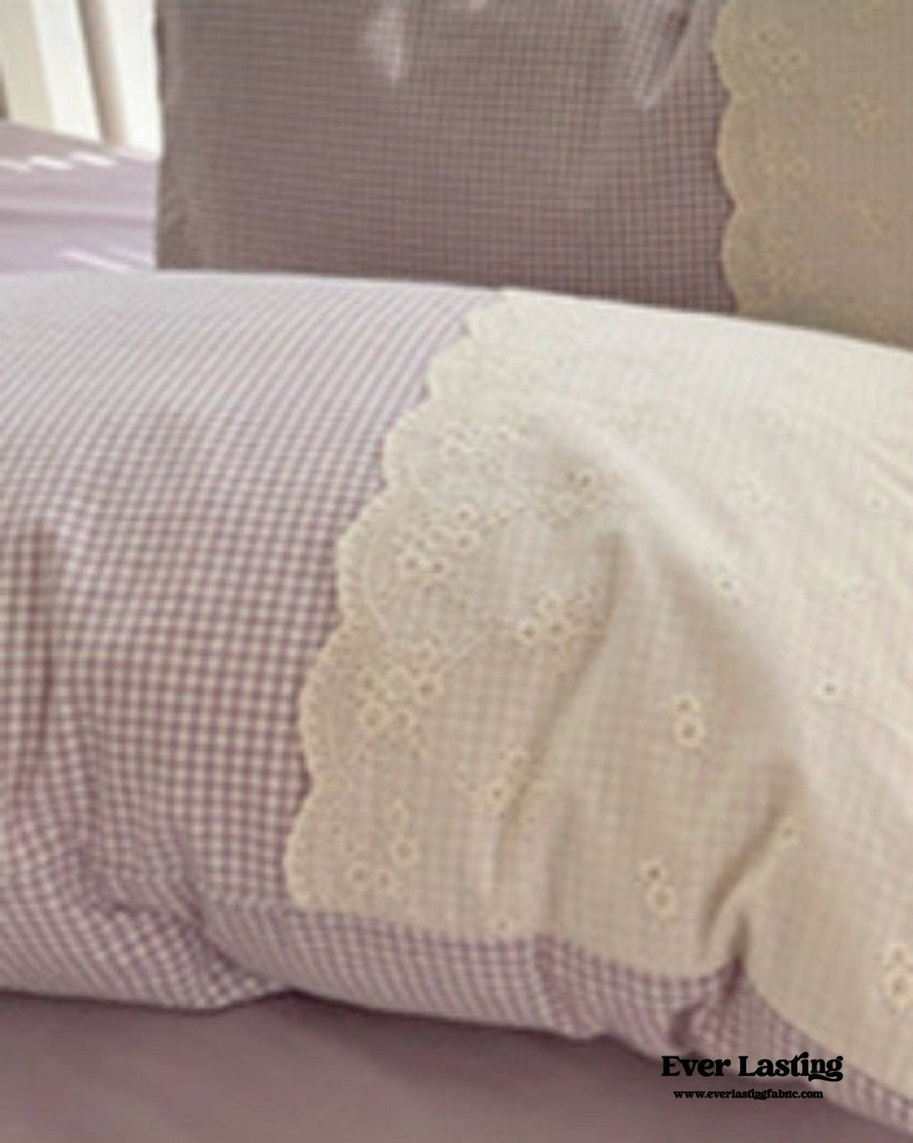 Sophia Gingham Lace Washed Cotton Bedding Set / Blue