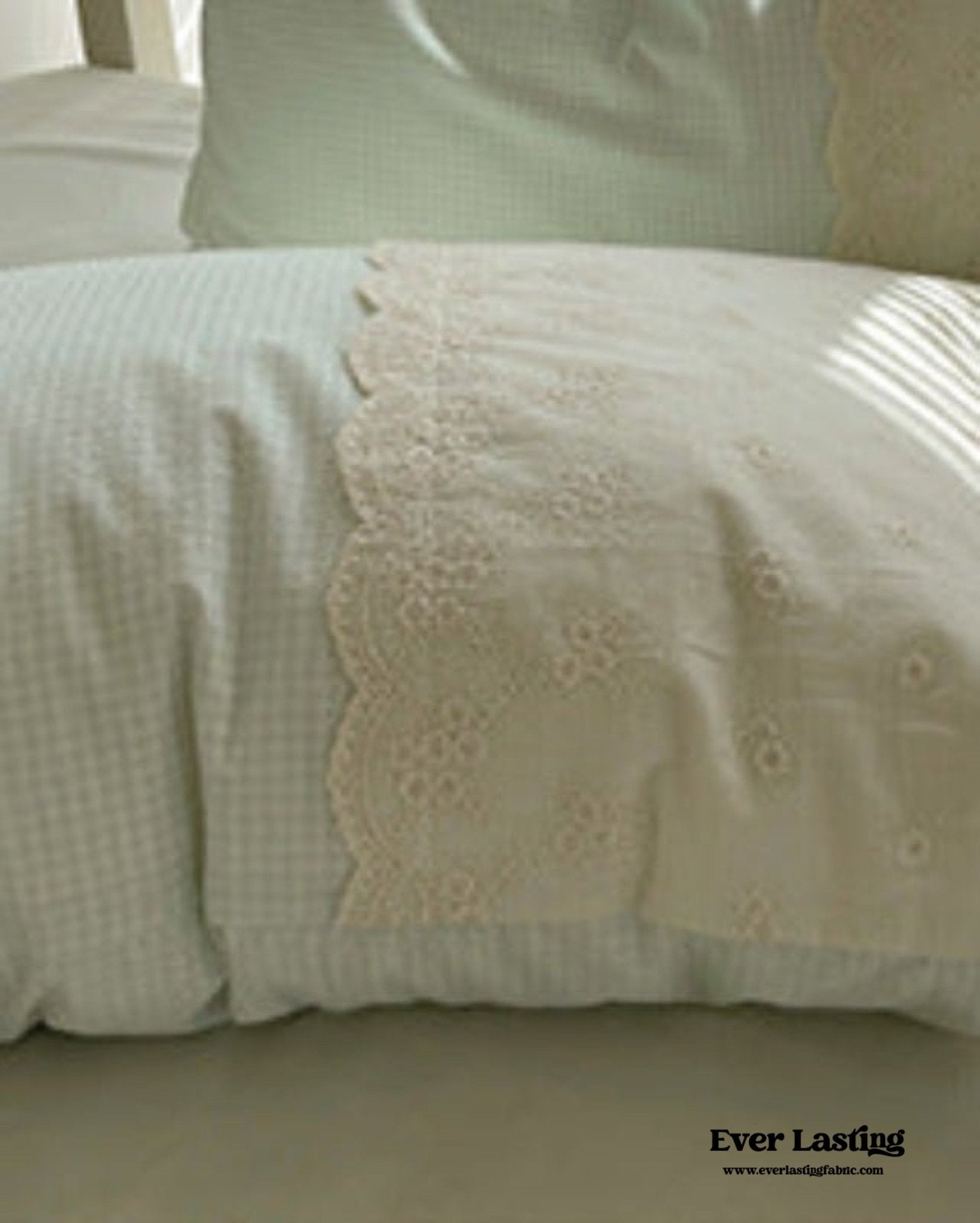 Sophia Gingham Lace Washed Cotton Bedding Set / Pink