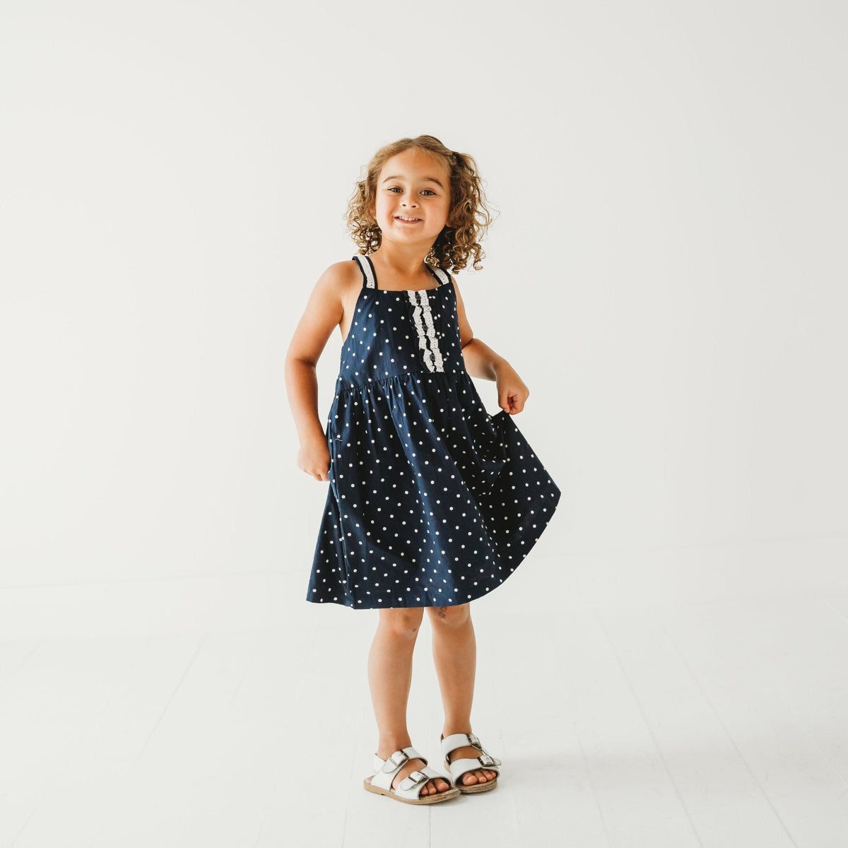 Starlit Nautical Breeze | Girls’ 100% Cotton Polka Dot Dress