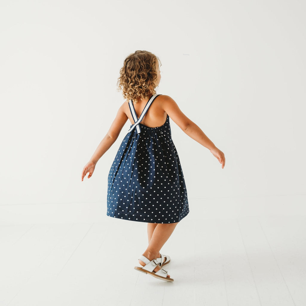Starlit Nautical Breeze | Girls’ 100% Cotton Polka Dot Dress