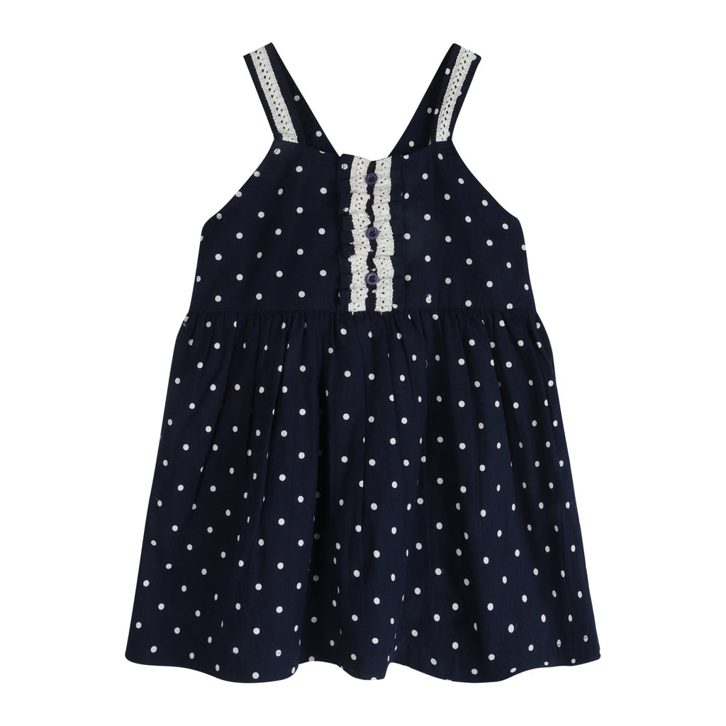 Starlit Nautical Breeze | Girls’ 100% Cotton Polka Dot Dress