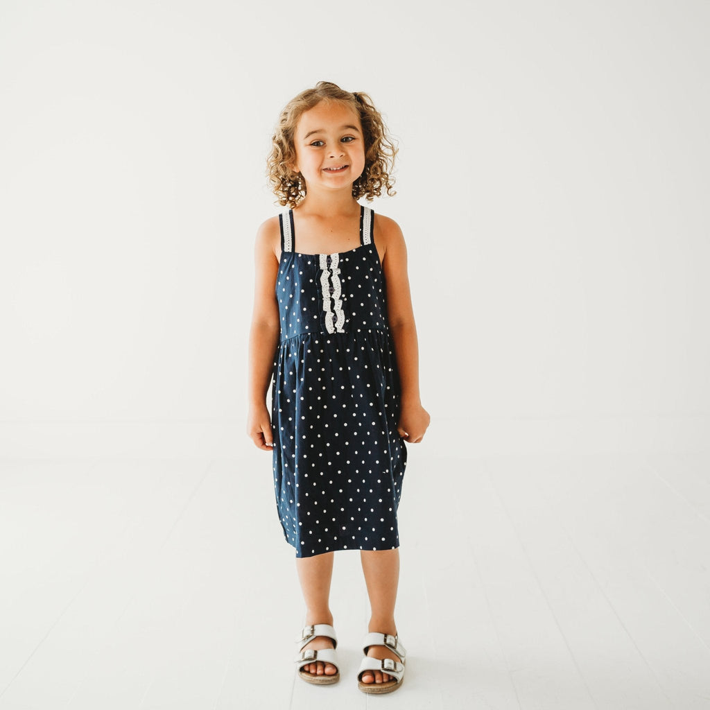 Starlit Nautical Breeze | Girls’ 100% Cotton Polka Dot Dress