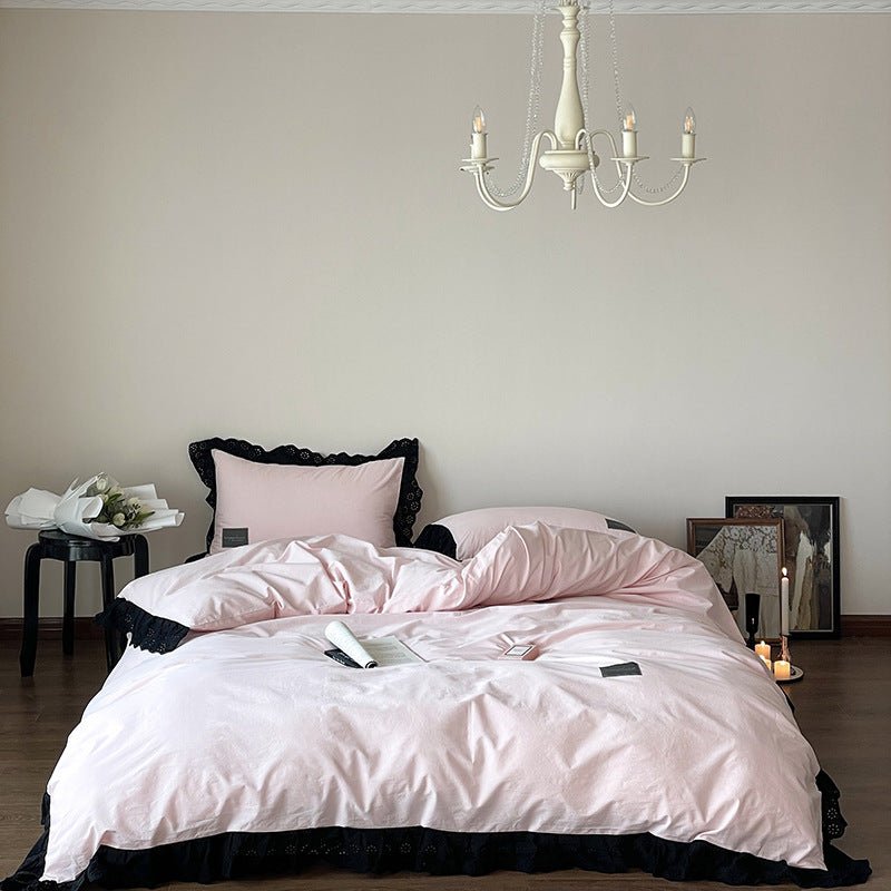 Strawberry Black Lace Ruffle Bedding Set