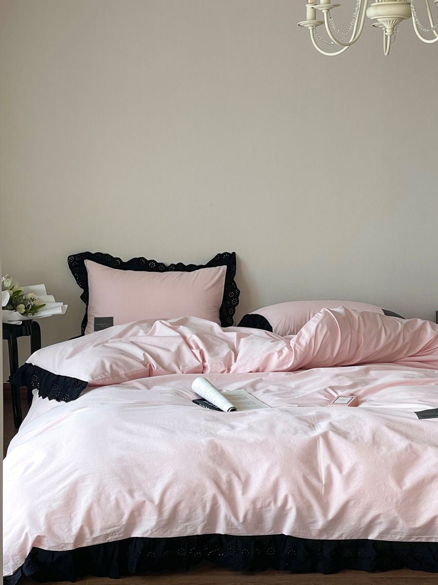 Strawberry Black Lace Ruffle Bedding Set
