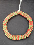 Striped Krobo Glass Spacer Beads – Green & Coral Red | Handmade Recycled Glass Beads | Ghana Artisan Craft